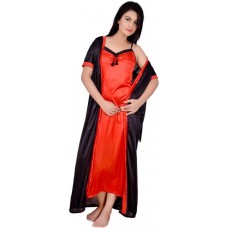 Deals, Discounts & Offers on Women Clothing - Kanika Women's Nighty with Robe  (Orange, Black)
