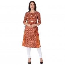 Deals, Discounts & Offers on Women Clothing - Gulmohar Jaipur Red Color Cotton Round Neck Straight Women's Kurti