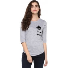 Deals, Discounts & Offers on Women Clothing - Young Trendz Abstract Women Round Neck Grey T-Shirt