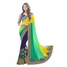 Deals, Discounts & Offers on Women Clothing - Ambika Sarees Collection Embroidered Multi Colour Georgette Saree