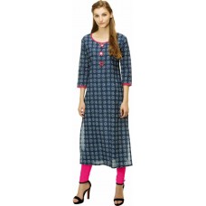Deals, Discounts & Offers on Women Clothing - Mokshi Printed Women's Straight Kurta  (Blue)