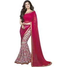 Deals, Discounts & Offers on Women Clothing - Shyam fashion Self Design Bollywood Georgette Saree  (Pink)