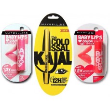 Deals, Discounts & Offers on Beauty Care - Maybelline The Colossal Kajal 0.35 g(Black),Baby Lips Pink Lolita& Baby Lips Cherry Kiss 