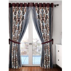 Deals, Discounts & Offers on Home & Kitchen - Cortina Polyester Brown Floral Eyelet Door Curtain