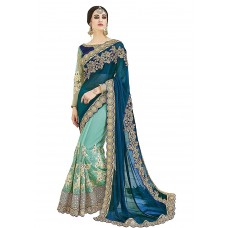 Deals, Discounts & Offers on Women Clothing - SareeShop Women's Georgette Embroidered Saree With Blouse Piece