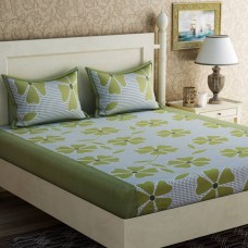 Deals, Discounts & Offers on Furniture - Zesture Cotton Floral Double Bedsheet  (1 Queen Bedsheet, 2 Pillow Covers, Green)