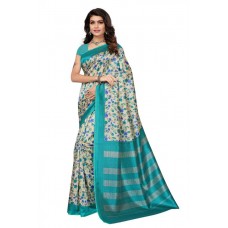 Deals, Discounts & Offers on Women Clothing - Risera Floral Print Kalamkari Art Silk Saree  (Blue)