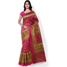 Deals, Discounts & Offers on Women Clothing - Indrani Printed Bhagalpuri Art Silk Saree  (Pink)