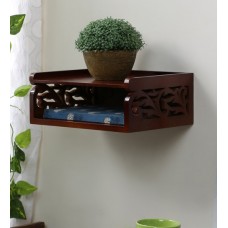 Deals, Discounts & Offers on Furniture - Carved Decorative Wall Shelf cum Set-Top Box Holder in Brown Finish by Home Sparkle