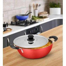 Deals, Discounts & Offers on Cookware - Home Creations Aluminium Red Kadhai with Lid ,1000 ML
