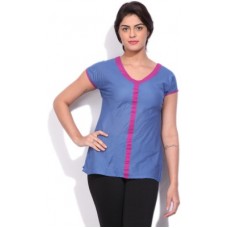 Deals, Discounts & Offers on Laptops - Style Quotient By Noi Casual Short Sleeve Solid Women's Blue Top