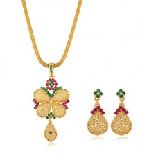 Deals, Discounts & Offers on  - Spargz Floral Gold Plating CZ Diamond Pendant Necklace and Drop Earrings