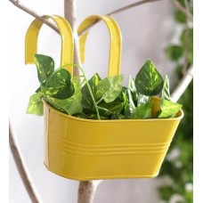 Deals, Discounts & Offers on Home Decor & Festive Needs - Yellow Metal Oval Metal Railing Planter by Green Girgit