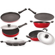 Deals, Discounts & Offers on Home & Kitchen -  Nirlon Non-Stick Aluminium Cookware Set, 6-Pieces, Red (FT12CTFP12KD12DKDBAPP_3)