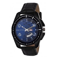 Deals, Discounts & Offers on  -  Matrix Silvermine Analog Blue Dial Wrist Watch Day And Date Display For Men & Boys- (DD-17)