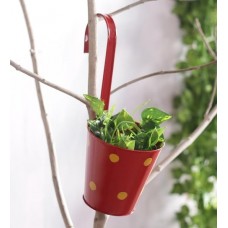 Deals, Discounts & Offers on Home Decor & Festive Needs - Red Metal Polka Dots Railing Planter Pot by Green Girgit