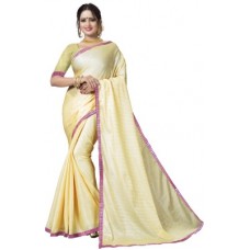 Deals, Discounts & Offers on Women - [Rs. 20 Back] Trendz Style Self Design Bollywood Poly Silk Saree(Cream)