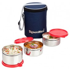 Deals, Discounts & Offers on Home & Kitchen -  Signoraware Executive Stainless Steel Lunch Box Set, Set of 3, Red