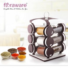 Deals, Discounts & Offers on Home & Kitchen - Floraware Plastic Revolving Spice Rack Set, 130ml, Set of 12, Dark Brown