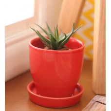 Deals, Discounts & Offers on Home Decor & Festive Needs - Red Cermaic Glazed Table Top Planter by Gaia