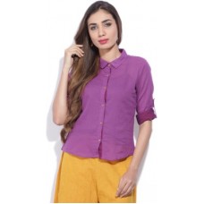 Deals, Discounts & Offers on Laptops - Mother Earth Casual Roll-up Sleeve Solid Women's Purple Top