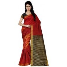 Deals, Discounts & Offers on Women - Wama Fashion Striped Fashion Cotton Linen Blend Saree(Red)