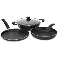 Deals, Discounts & Offers on Cookware - Flipkart SmartBuy Induction Bottom Splatter Finish Cookware Set of 3(Aluminium, 3 - Piece)