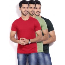 Deals, Discounts & Offers on Men - [Size: L] Peter England Solid Men's Round Neck Red T-Shirt(Pack of 3)