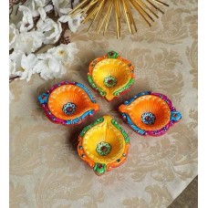 Deals, Discounts & Offers on Home Decor & Festive Needs - Multicolor Terracotta Diyas By Manomay Kreations - Set of 4