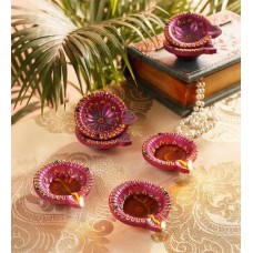 Deals, Discounts & Offers on Home Decor & Festive Needs - Multicolor Terracotta Decorative Diwali Diya - Set of 4