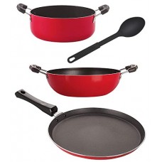 Deals, Discounts & Offers on Home & Kitchen - Nirlon Aluminium Cookware Set, 4-Pieces, Red and Black, 2.6mm_FT13_KD12_Spoon_Cass20