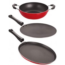 Deals, Discounts & Offers on Home & Kitchen - Nirlon Aluminium Cookware Set, 3-Pieces, Red/Black, 2.6mm_FT13_CT12_KD12