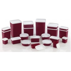 Deals, Discounts & Offers on Kitchen Containers - Mastercook - 2000 ml, 1200 ml, 600 ml, 500 ml, 400 ml, 300 ml, 250 ml, 200 ml, 100 ml PP (Polypropylene) Grocery Container(Pack of 21, White, Maroon)