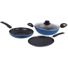 Deals, Discounts & Offers on Cookware - Flipkart SmartBuy Splatter Finish Cookware Set of 3 - Non Induction Bottom - Blue(Aluminium, 3 - Piece)
