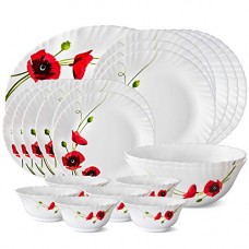 Deals, Discounts & Offers on Home & Kitchen - Larah by Borosil Red Carnations Opalware Dinner Set, 21-Pieces, White