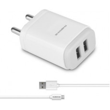 Deals, Discounts & Offers on Mobile Accessories - Ambrane AWC-22 2.1A Dual Port Fast Charger with Charge & Sync USB Cable Mobile Charger(White, Cable Included)