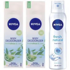 Deals, Discounts & Offers on  - Nivea Fresh Citrus & Care Deodoriser & Fresh Natural Deodorant Combo - Pack of 3 Deodorant Spray - For Women(390 ml, Pack of 3)