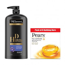 Deals, Discounts & Offers on Personal Care Appliances - TRESemme Hair Fall Defence Shampoo, 1000 ml with Pears Pure and Gentle Bathing Bar, 125 g (Pack of 8)