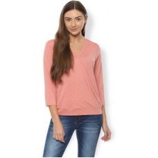 Deals, Discounts & Offers on Laptops - Van HeusenCasual 3/4 Sleeve Solid Women Pink Top