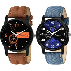 Deals, Discounts & Offers on Watches & Wallets - FoxterSet Of Two Combo Latest Combo of 2 Brown & Blue Belt Analog Watch - For Men
