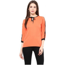Deals, Discounts & Offers on Laptops - RareCasual 3/4 Sleeve Solid Women Orange Top