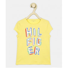 Deals, Discounts & Offers on Baby & Kids - [Size 11-12Y] Tommy HilfigerGirls Printed Pure Cotton T Shirt(Yellow, Pack of 1)
