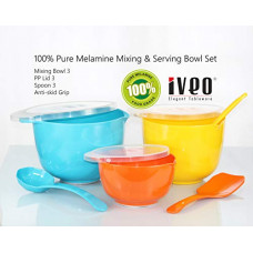 Deals, Discounts & Offers on Home & Kitchen - Iveo 9 Pcs Melamine Mixing Bowl Combo with LID and Mixing Spoon OYF