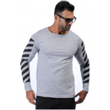Deals, Discounts & Offers on Men - [Size M] RodidSolid, Striped Men Round or Crew Grey T-Shirt