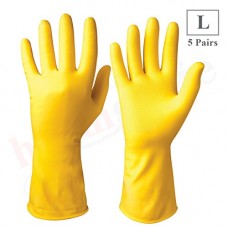 Deals, Discounts & Offers on  -  Healthgenie Flocklined Latex Cleaning Reusable Hand Glove (Large, Yellow, 5 Pairs)