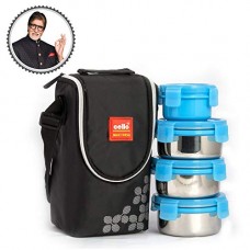 Deals, Discounts & Offers on Home & Kitchen - Cello Max Fresh Click Steel Lunch Box Set, 300ml, 4-Pieces, Blue
