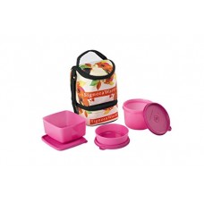 Deals, Discounts & Offers on Home & Kitchen - Signoraware Blossom Trio Lunch Box with Bag Set, 3-Pieces, Pink