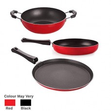 Deals, Discounts & Offers on Home & Kitchen - Nirlon Non-Stick Aluminium Mini Cookware Set (Tawa, Fry Pan, Kadhai), Red