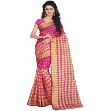 Deals, Discounts & Offers on Women - FabTag - BAPS Checkered Fashion Cotton Blend Saree(Pink, Gold)
