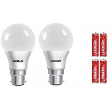 Deals, Discounts & Offers on  - Eveready B22 Base 9-Watt LED Bulb (Pack of 2, Cool Day Light) with Free 4 1015 AA carbon zinc batteries
